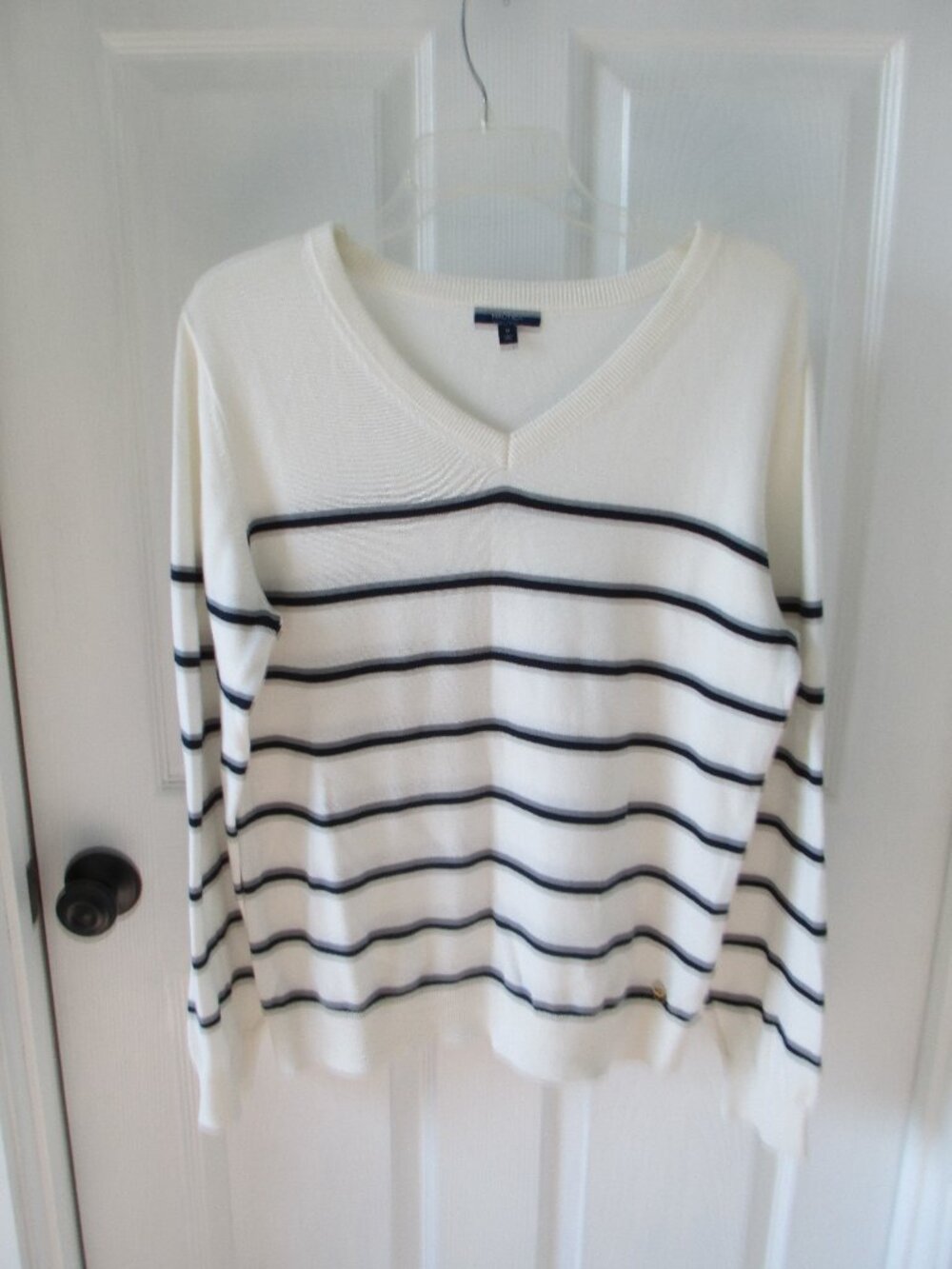 Nautica cotton v-neck sweater with nautical stripes
